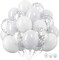 White Balloons, 12 Inch White Latex Balloons Matte White Helium Balloons with Silver Confetti Balloons for Boho Birthday Baby Shower Wedding Valentine’s Day Party Decoration